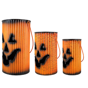 Black & <b>Orange</b> Metal Pumpkin Lantern Halloween Decoration Set Of 3 Pieces - Product Image 1