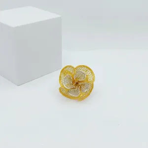 Flower <b>Ring</b> For Women Designer Floral <b>Statement</b> <b>Ring</b> With Two Tone Gold Finish Stylish Fashion Jewelry Gift Elegant Gold - Product Image 4