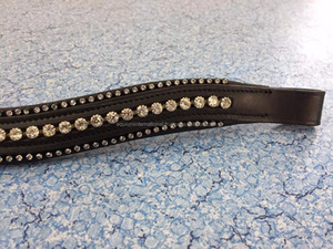 Diadema acolchada suave de cuero para caballo con cadena de cristales de una sola fila en el interior, accesorio ecuestre premium para exhibiciones. - Product Image 2