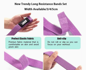 Ensemble de 3 bandes de résistance longues – Bandes en tissu élastique pour la maison, la salle de sport, le fitness, le crossfit et l'entraînement musculaire (logo personnalisé) - Product Image 5