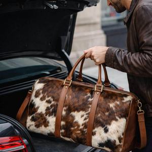 Sac de voyage en cuir de vachette à poils, sac de voyage pour voyage d'affaires, LHODB-0058 - Product Image 2