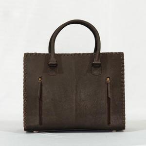 Brown Genuine Leather Tote <b>Bag</b> With Zipper Closure Minimalist Style Daily Use Genuine Leather Tote Floral Daily Use Tote <b>Bag</b> - Product Image 4