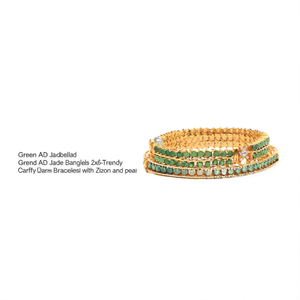 Green AD Jade Bangles 2x6-Trendy Cuff Charm Bracelets with Zircon and Pearl - Product Image 2