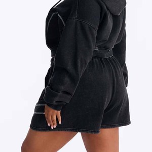 Shorts taille haute délavés style vintage pour femme, coupe décontractée et ample, design respirant avec broderies - Product Image 4