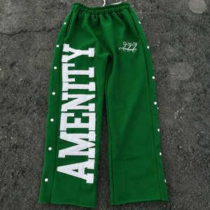 Custom Applique Letter <b>Wide</b> <b>Leg</b> Sweatpants <b>Men</b> Red Heavyweight Fleece Jogger Pants Snap Button Side Streetwear <b>Trousers</b> - Product Image 3