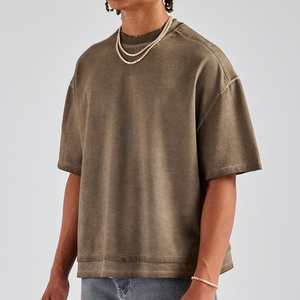T-shirt décontracté pour homme en coton vert olive délavé à l'acide, manches courtes, avec logo imprimé sur le devant, style jersey respirant, 100 % coton - Product Image 4