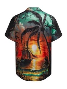 เสื้อเชิ้ตผู้ชายแขนสั้นลายดอกไม้เขตร้อนสไตล์ชายหาดลำลองติดกระดุมสีสันสดใสสำหรับฤดูร้อน - Product Image 3