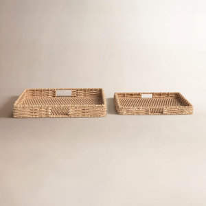 Plateau rectangulaire en jonc de mer écologique, fait main, tressé, avec poignées surélevées, décoration naturelle pour la maison, vente en gros, directement de l'usine - Product Image 4