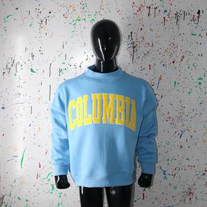 COLUMBIA SKY BLUE <b>Mock</b> <b>Neck</b> Sweatshirt 100% YELLOW Applique Embroidery wide <b>neck</b> Sweatshirt Finer Threads - Product Image 4