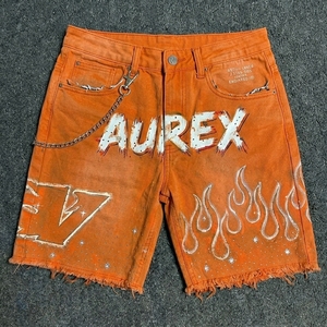 Summer <b>Men's</b> Cropped T Shirt Shorts Set Streetwear <b>Studded</b> Acid Wash 100% Cotton Custom Printed Two Piece Set - Product Image 4