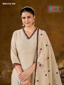 Colección de Kurti-Pant y Dupatta de Algodón Tejido a Mano con Bordado, Aspecto Elegante, la Mejor Tela, Fabricante de la India - Product Image 2