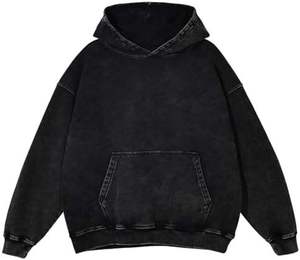 Sweat-shirt à capuche noir pour homme, couleur unie, coupe ample, décontracté, pour l'automne, manches régulières, en coton molletonné - Product Image 1