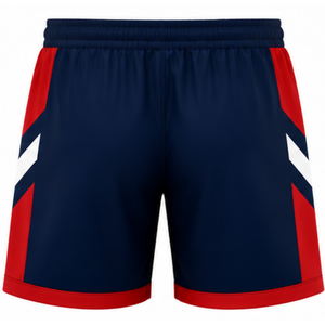 Shorts de volley-ball bleu marine et rouge, uniforme de jeu athlétique, bas de tenue pour sports d'équipe, vêtements d'entraînement avec design latéral coloré et élégant - Product Image 2