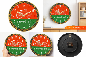 Horloge murale sans cadre, style contemporain, avec impression de motifs de dirigeants indiens, pour la promotion de produits de bureau, idéale pour la Saint-Valentin et Thanksgiving - Product Image 2