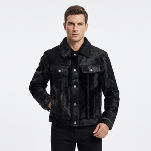 Veste en cuir noire pour homme, veste courte décontractée d'hiver, col rabattu, boutons, matière épaisse - Product Image 4