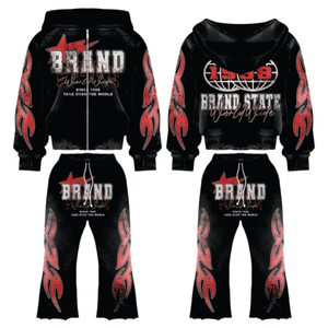 Custom Logo 2-<b>PC</b> <b>Set</b> Breathable Business Sweat Suit Tracksuit Oversized Plus Size Cropped Hoodie Wide Leg Pant Distressed 100% - Product Image 2