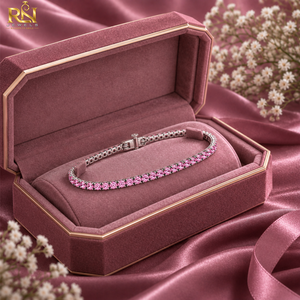 Pulsera de tenis con diamantes cultivados en laboratorio, redondos, color rosa, de una sola fila, con eslabones elegantes. |   Brazalete Elegante de Joyería Fina de Lujo en Oro Sólido de 9K, 14K y 18K - Product Image 5