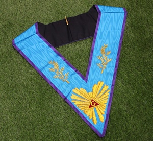 Hand Embroidered Masonic Grand Officer <b>Collar</b> with Gold Bullion Embroidery | Freemason Regalia - Product Image 1