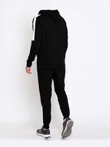 Men Black <b>White</b> Panel Stripe Full Zip Hoodie Tracksuit Two <b>Piece</b> <b>Set</b> Slim Fit Cuffed Jogger Pants Casual Athletic Sport Suit - Product Image 2