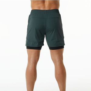 Short d'entraînement tissé doublé pour homme, vert chasseur, 80 % nylon 20 % élasthanne, plus doux et plus lisse, service OEM - Product Image 2