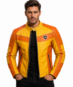 Dumela International Men's White Brown PU Leather Winter Motorcycle Jacket Quick Dry Stand Collar Zipper Front Regular Fit - Product Image 3