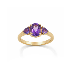 Sterling <b>Silver</b> 925 Amethyst Oval and Trillion Three Stone <b>Ring</b> Prong <b>Set</b> Designer Gemstone Jewelry - Product Image 3