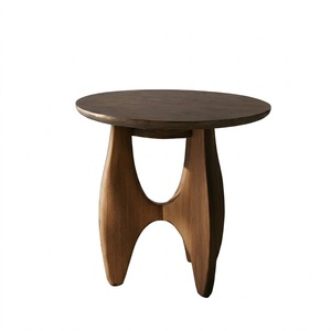 Mesa Auxiliar Redonda de Madera con Acabado en Nogal y Base de Anillo Metálico, Diseño Moderno de Mediados de Siglo para Sala de Estar, Muebles para el Hogar - Product Image 6