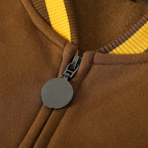 Blouson universitaire personnalisé en polaire de laine marron Iota pour homme, réversible en chenille matelassé, style Letterman, Baseball, Bomber, grande taille, chauffant - Product Image 6