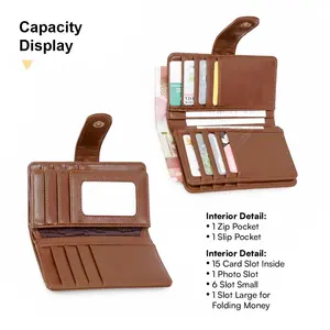 กระเป๋าใส่บัตรเครดิตกันขโมยแฟชั่น ขายส่ง กระเป๋าใส่บัตรธุรกิจแบบพกพา กระเป๋าพู่ห้อยเรียบง่าย กระเป๋าใส่เหรียญซิปคู่ PU - Product Image 5