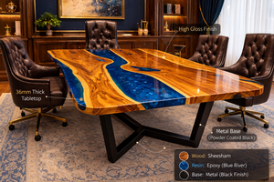 Mesa de Oficina de Lujo con Resina Epoxi Azul, Escritorio Ejecutivo de Madera Maciza Hecho a Mano, Mesa de Comedor Moderna de Madera de Acacia - Product Image 6