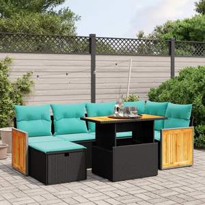Set Divano da Esterno a 7 Pezzi in Polyrattan Nero con Cuscini - Elegante Arredamento da Giardino - Product Image 1