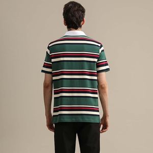 Polo de Manga Corta a Rayas Verde, Blanco y Rojo para Hombre, Transpirable, Informal, para Adultos, con Estampado Digital, 120g - Product Image 2