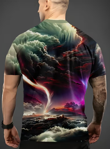 Camiseta de Manga Corta con Cuello Redondo para Hombre, con Estampado de Cielo Nublado, Corte Regular, Ropa Casual, Tejido de Poliéster Transpirable - Product Image 2