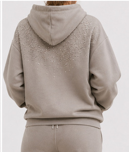 Sweat-shirt à capuche pour femme, gris, à paillettes, pull en coton tricoté, manches régulières, style décontracté d'automne - Product Image 2