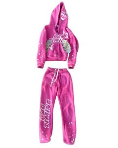 Conjunto de chándal acampanado Vintage con estampado de pantalla personalizado Puff Sunfade, chándal con lavado ácido, Sudadera con capucha, pantalones de chándal transpirables de talla grande - Product Image 3