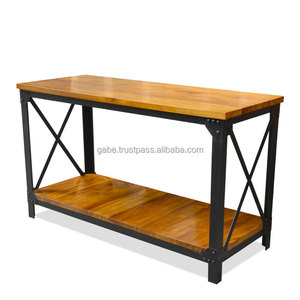 Table console convertible industrielle avec pieds en bois massif pour cuisine, salon, salle à manger, bureau à domicile - Product Image 2