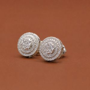 Boucles d'oreilles clous en diamant rond pour femme avec design circulaire superposé, bijoux en argent sterling - Product Image 4
