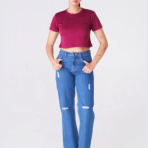 T-shirt court en coton pour femme, coupe ample, avec broderie et impression numérique, collection été, vente en gros - Product Image 4