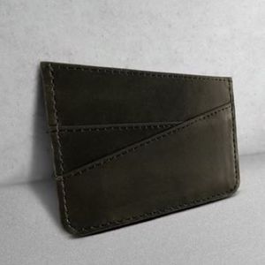 <b>Black</b> Genuine <b>Leather</b> Card Holder Slim Front Pocket <b>Wallet</b> Minimalist Asymmetrical Diagonal Cut Slot Credit Sleeve For Gentlemen - Product Image 1