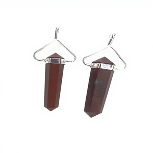 จี้รูปดินสอปลายแหลมสองด้าน หินแจสเปอร์สีแดง ชุบเงิน หินบำบัดธรรมชาติ - Product Image 1