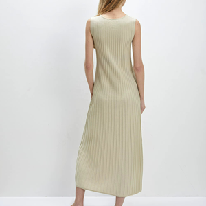 Linen Cotton <b>Tight</b> Waist Slim Fit V-Neck Sleeveless Knitted A-<b>Line</b> Maxi Eco-Friendly Breathable Boutique Solid Color Elegant - Product Image 5