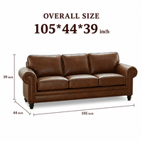 Klassisches Echtleder 3-Sitzer Schlafsofa mit Rollarmlehnen und Nagelkopf-Verzierung Luxus Wohnzimmersofa für Schule, Hotel, Lager, Villa