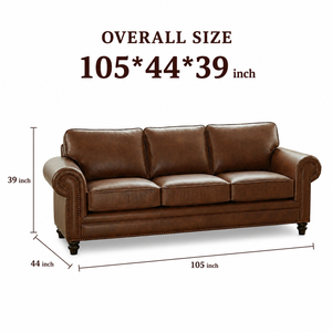 Classic Genuine Leather 3 Seater Sofa Bed with Rolled Arms Nailhead Trim Luxury Living Room Sofa <b>for</b> Home Hotel Warehouse Villa - Product Image 3