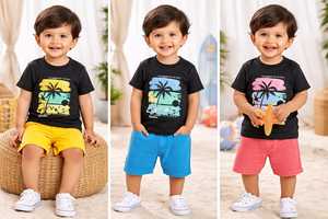 Conjunto de 2 Piezas de Ropa de Uso Diario para Niños Pequeños, Conjunto de Pantalones Cortos de Algodón y Camiseta de Manga Corta - Product Image 4