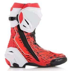Botas de moto a media pantorrilla con parte superior de PU, forro de malla transpirable, cierre de cremallera, diseño estampado en rojo, blanco y azul, puntera cerrada y suela de goma. - Product Image 4