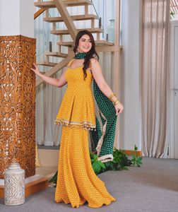<b>Women</b> Navratri Special Faux Georgette Bandhej Print Fancy Lace Hanging Latkan Work Kediya <b>Kurta</b>/Kurti InCotton.M Party All - Product Image 2