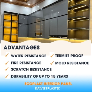 แผง PVC สีเทาดำแบบทันสมัยสำหรับตู้ครัววัสดุพลาสติกไม้โรงงานผลิตจากเวียดนาม - Product Image 2