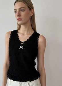 Camisola Corta Sexy de Encaje Negro para Mujer, con Cuello Halter, Transpirable, sin Mangas, Ajustada - Product Image 2