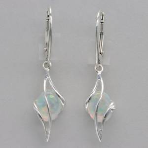 Oval White Fire Opal Dangle Swirl <b>Earrings</b> 925 Sterling Silver Leverback Third Party Certified Trendy Handmade Jewelry Gift for - Product Image 2