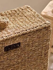 Dark Natural Seagrass Slimline Laundry <b>Basket</b> Handmade <b>Storage</b> <b>Basket</b> Wholesale eco-friendly Made in Viet Nam - Product Image 4